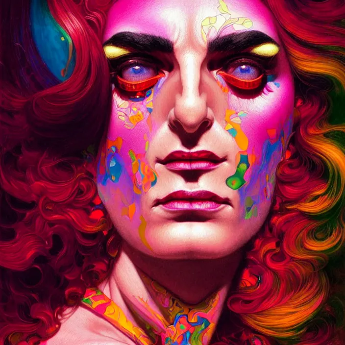 Image similar to bright psychedelic portrait of DIAMANDA GALAS, diffuse lighting, fantasy, intricate, elegant, highly detailed, lifelike, photorealistic, digital painting, artstation, illustration, concept art, smooth, sharp focus, art by John Collier and Albert Aublet and Krenz Cushart and Artem Demura and Alphonse Mucha