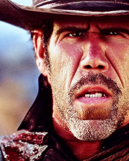 Image similar to film still close up shot of ron perlman in the movie a fistful of dollars. photographic, photography