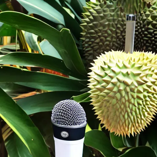 Image similar to durian with a microphone