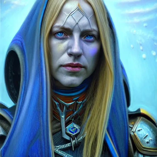 Prompt: ( ( ( ( ( hyperrealist distant portrait of sylvanas windrunner on a blue planet where it rains colors. ) ) ) ) ) by donato giancola, fantasy, photorealistic, octane render, unreal engine, dynamic lighting, trending on artstation, poster, volumetric lighting, very detailed faces, 4 k, award winning