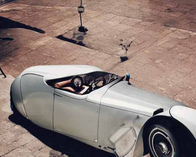 Image similar to a single bugatti type 5 7 and tesla roadster hybrid, dslr, cinematic, photorealistic, hyperdetailed