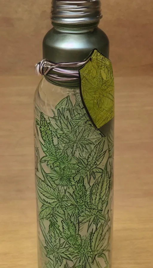 Image similar to vertical bottle with weed inside covered in gift lent symmetric art