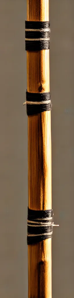 Prompt: picture of a single wooden long straight thin ninja fighting staff with small ornaments, weapon, highlight, centred, symmetric, sci - fi, fantasy, dnd, close shot, bright uniform background, award winning