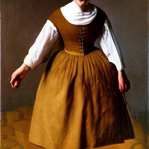 Image similar to detailed portrait of billy connolly as an 1890s milkmaid painted by vermeer