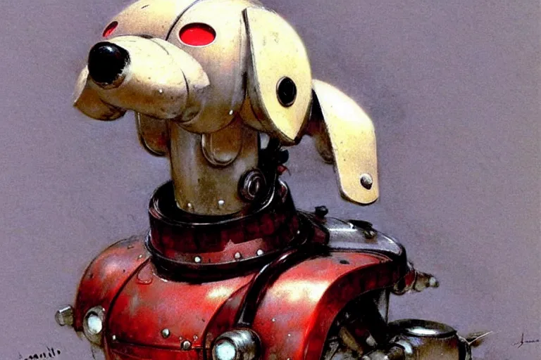 Image similar to adventurer ( ( ( ( ( 1 9 5 0 s retro future robot android dog. muted colors. ) ) ) ) ) by jean baptiste monge!!!!!!!!!!!!!!!!!!!!!!!!! chrome red