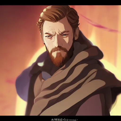 Image similar to portrait of obi wan kenobi, anime fantasy illustration by tomoyuki yamasaki, kyoto studio, madhouse, ufotable, comixwave films, trending on artstation