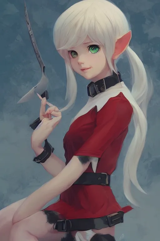 Prompt: cute elf girl by ilya kuvshinov, krenz cushart, artgerm, knife