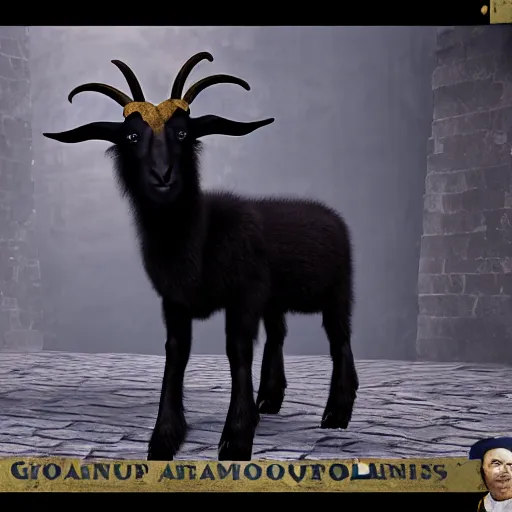 Image similar to an anthropomorphic black goat in among us, screenshot