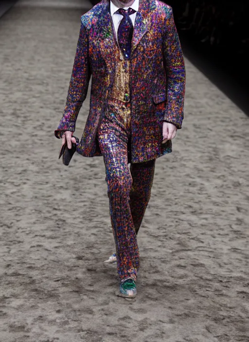 Image similar to hyperrealistic and heavy detailed gucci runway show of albert einstein, leica sl 2 5 0 mm, vivid color, high quality, high textured, real life