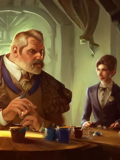 Prompt: a handsome humble middle aged man talking in a party. intricate, elegant, highly detailed, digital painting, artstation, concept art, sharp focus, illustration, by justin gerard and artgerm, 8 k