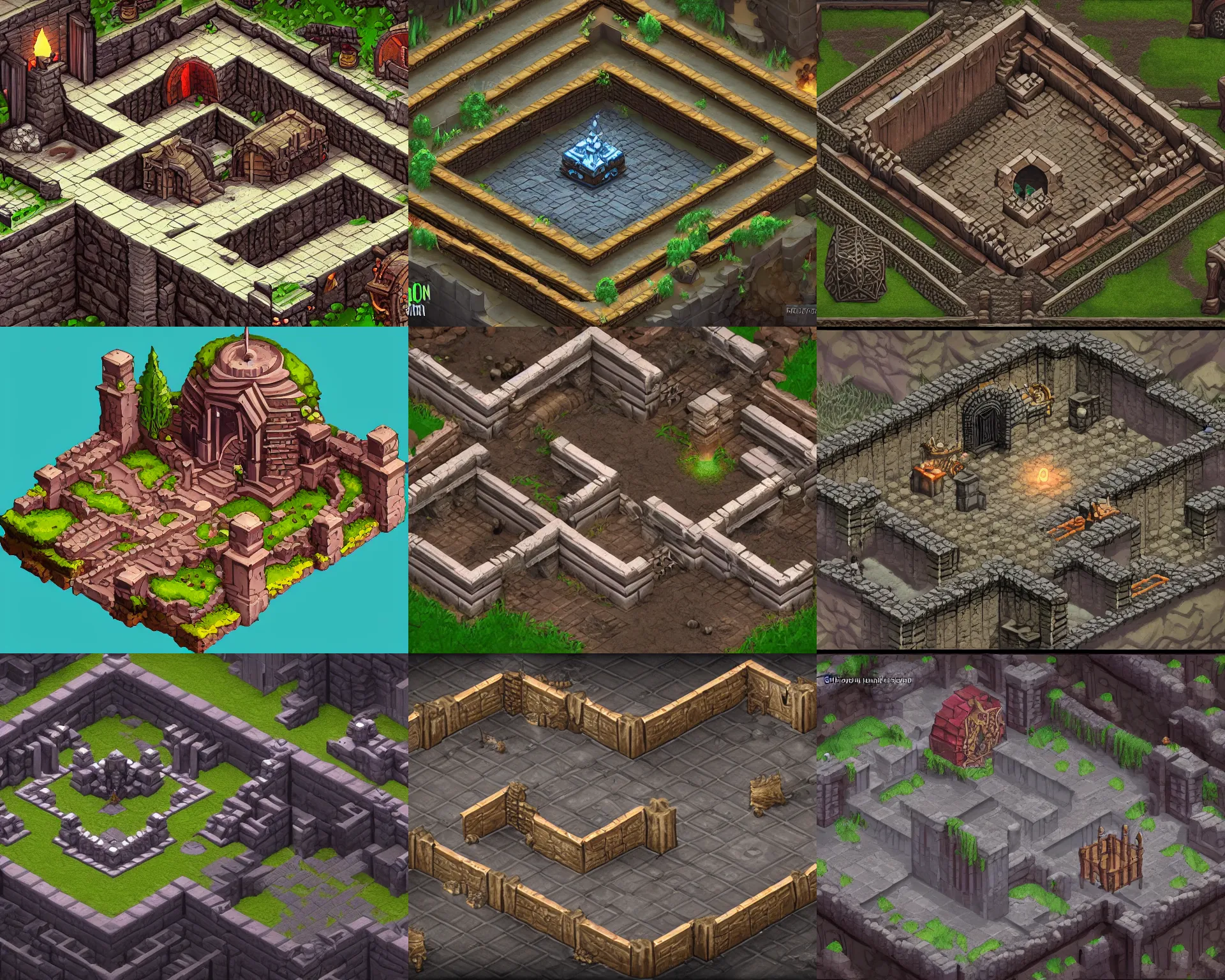 Prompt: isometric view of a dungeon, Diablo video game style