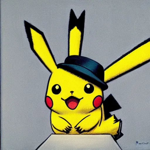 Image similar to pikachu, painted by rene magritte