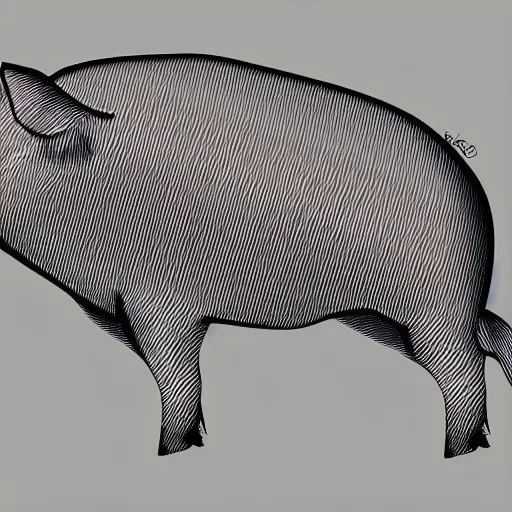 Prompt: illustration full body side view of a pig wearing a anime thick lines black and white 8k