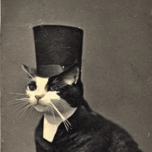 Prompt: a cat with a top hat and a monocle!!!!, 1 8 8 0 vintage photo, ultra detailed