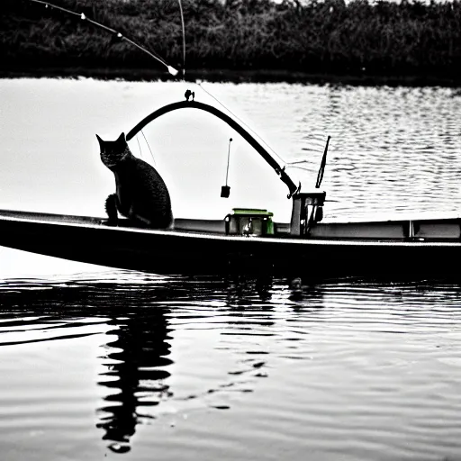 Image similar to fisherman cat fishing from boat, 35 mm photo