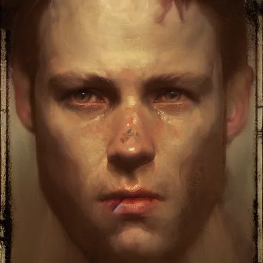 Image similar to hyperrealist portrait of james sunderland from silent hill 2 by jeremy mann and alphonse mucha, fantasy art, photo realistic, dynamic lighting, artstation, poster, volumetric lighting, very detailed faces, award winning