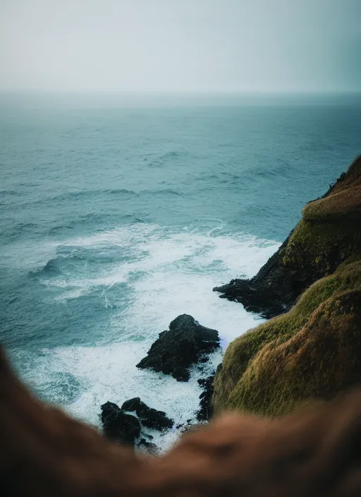 Image similar to a view of the ocean from a cliff, a tilt shift photo by liam wong, unsplash, naturalism, cinematic view, terragen, shot on 7 0 mm