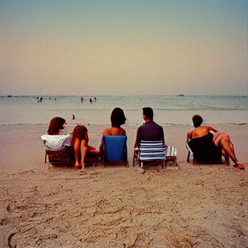 Image similar to a photo of people at the beach, by william eggleston, 1976