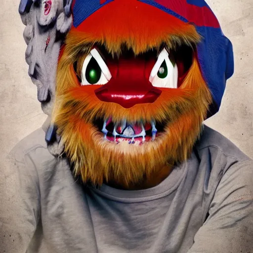 Prompt: scary anime Portrait of horrific Youppi the Habs Montreal Canadiens Mascot as a very dead powerful and violent pokemon, highly detailed anime, high evolution, 1990s, legendary, smooth, sharp focus, dynamic lighting, intricate, trending on ArtStation, stuff of nightmares, illustration pokemon, art by WLOP