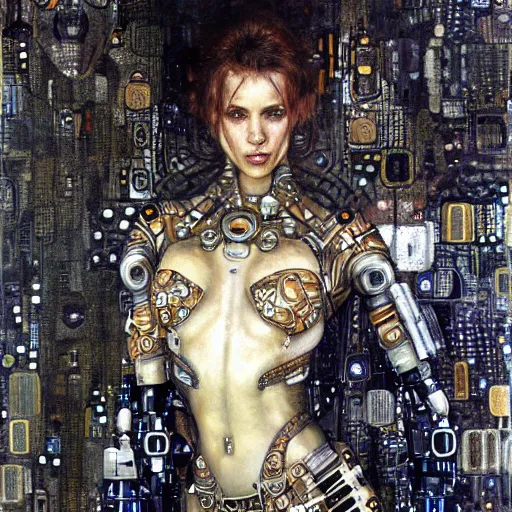 Prompt: well - armed cybernetic female supersoldier, intricate detail, klimt, royo, whealan,