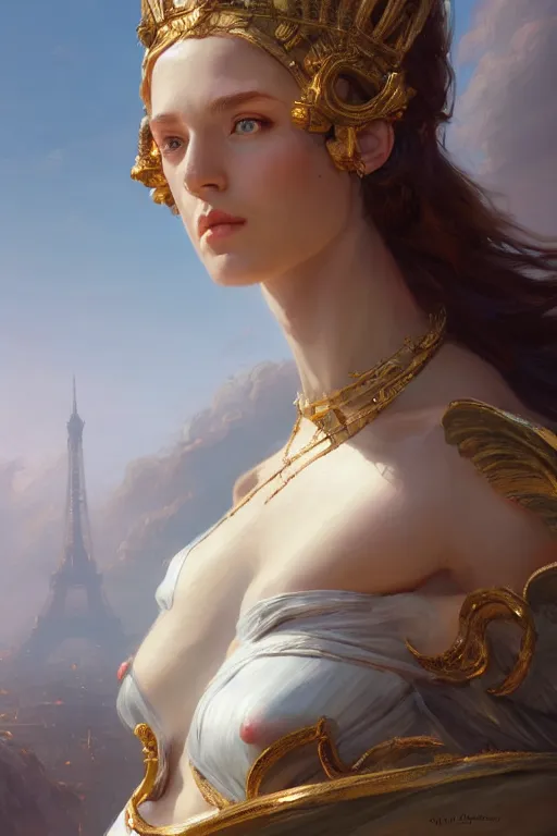 Prompt: goddess of the france, highly detailed, digital painting, artstation, concept art, smooth, sharp focus, illustration, unreal engine 5, 8 k, art by artgerm and greg rutkowski and edgar maxence