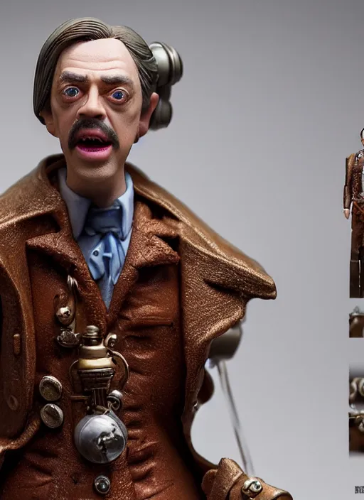 Prompt: product photography of a claymation action figure steampunk steve buscemi, depth of field, zeiss lens, detailed, centered, by erwin olaf, joop geesink, wes anderson, breathtaking, 8 k resolution, extremely detailed, beautiful, establishing shot, realistic materials, hyperrealistic