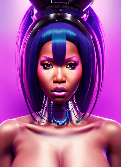 Image similar to nicki minaj, evangelion, au naturel, hyper detailed, digital art, trending in artstation, cinematic lighting, studio quality, smooth render, unreal engine 5 rendered, octane rendered, art style by klimt and nixeu and ian sprigger and wlop and krenz cushart