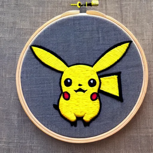 Prompt: an embroidery Pikachu