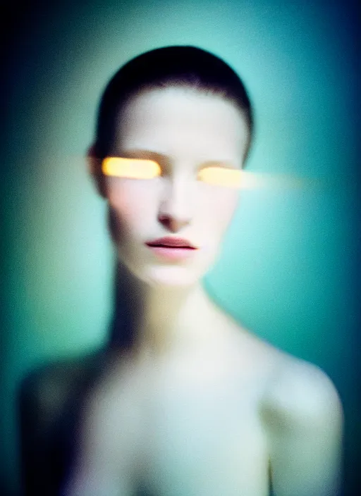 Image similar to kodak portra 4 0 0 photo portrait of a beautiful woman in style of paolo roversi, lightpainting motion blur, elegant, soft coloured gel lighting, highly detailed, sharp focus, ethereal, out worldly colours, emotionally evoking, head in focus, soft blur coloured gel light dreamy, volumetric lighting