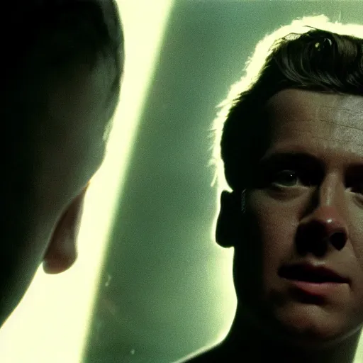 Image similar to movie scene of a glowing boy, menacing, movie still, cinematic composition, cinematic light, criterion collection, reimagined by industrial light and magic, Movie by David Lynch and Ridley Scott