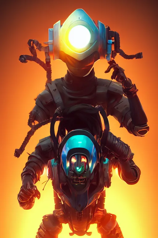 Image similar to epic mask helmet robot ninja portrait stylized as fornite style game design fanart by concept artist gervasio canda, behance hd by jesper ejsing, by rhads, makoto shinkai and lois van baarle, ilya kuvshinov, rossdraws global illumination radiating a glowing aura global illumination ray tracing hdr render in unreal engine 5