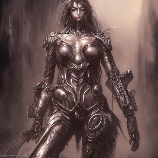 Image similar to mech warrior, by luis royo, retro fantasy, details, digital, artstation