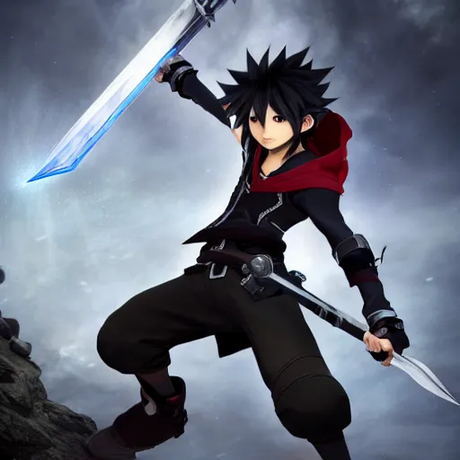 Prompt: a dark haired boy wielding a lance. character design. gesture drawing. line of action. official art, unreal engine 5, unreal engine. tetsuya nomura. kingdom hearts. medium shot. coherent. ray tracing hdr. 8 k. uhd. sharp focus. highly detailed. masterpiece. anime render. cinematic lighting. lifelike.