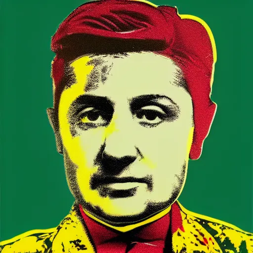 Image similar to volodymyr zelenskyy. face. intricate sticker design by andy warhol