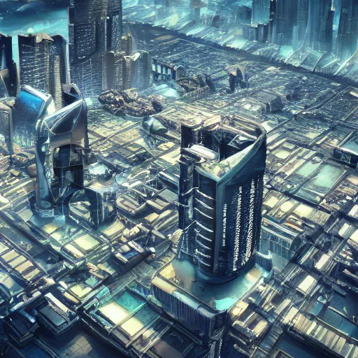 Prompt: continent - size city, above view, futuristic, magnificent imperial cyberpunk city hd photorealistic