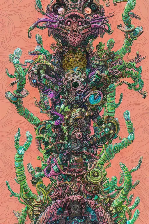 Image similar to creature sushi roots cactus elemental flush of force nature micro world fluo light deepdream a wild amazing steampunk baroque ancient alien creature, intricate detail, colorful digital painting that looks like it is from borderlands and by feng zhu and loish and laurie greasley, victo ngai, andreas rocha, john harris