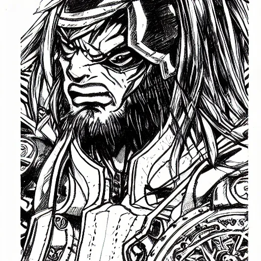Image similar to World of Warcraft character portrait drawn by Katsuhiro Otomo, clean ink detailed line drawing, intricate detail, manga 1990