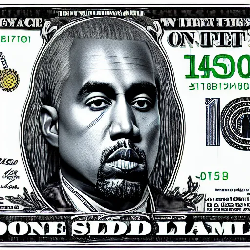 Image similar to dollar bill with Kanye West face inside