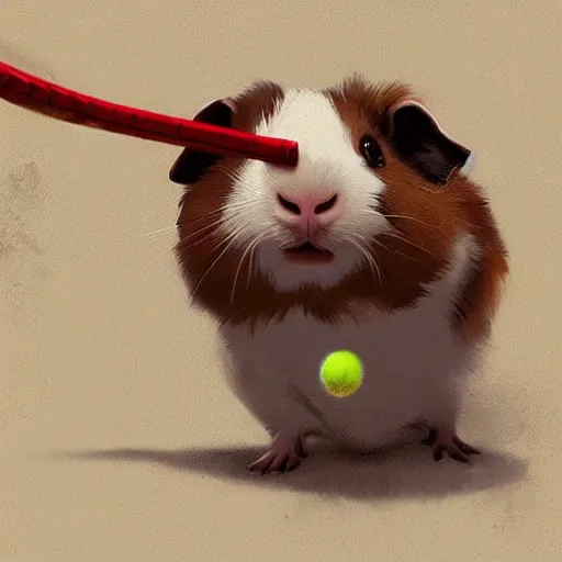 Prompt: a cute guinea pig plays tennis. detailed digital art by greg rutkowski, keith parkinson, marc simonetti, artgerm, artstation, deviantart, 8k, hd