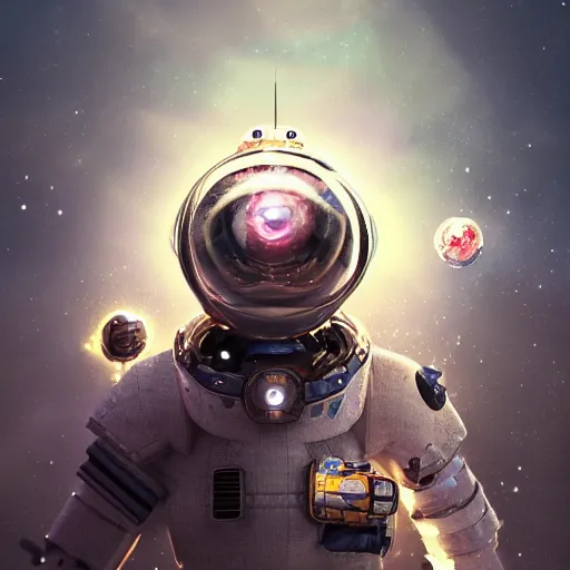 Image similar to an epic portrait of a micro astronaut entering microscopic multiverse of atoms madness with a tiny micro spaceship, cinematic lighting, trending on Artstation, highly detailed, insane details