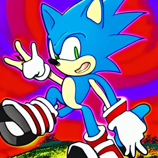 Prompt: sonic the hedgehog lsd adventure psychedelic professional photo award winning