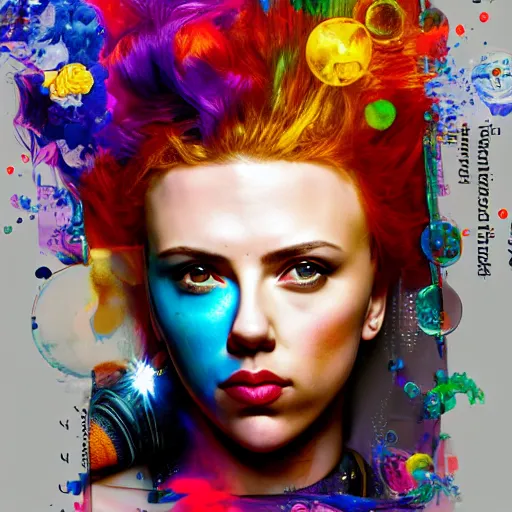 Prompt: teenage scarlett johansson as delirium from sandman, ( hallucinating colorful soap bubbles ), by jeremy mann, by sandra chevrier, by jean giraud and richard avedon, punk rock, tank girl, high detailed, 8 k