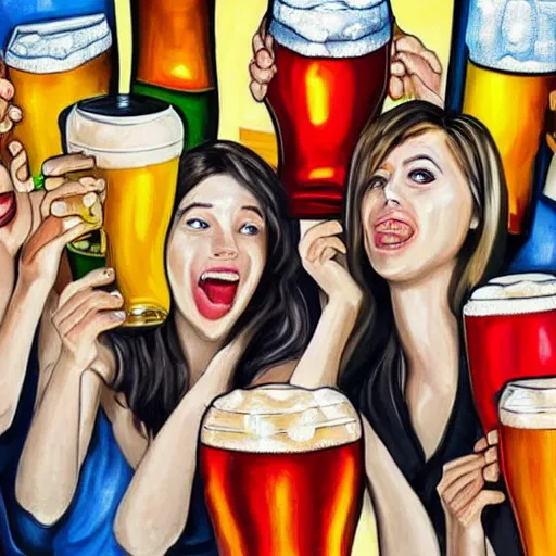 Image similar to hyper realistic paint of people drinking beer