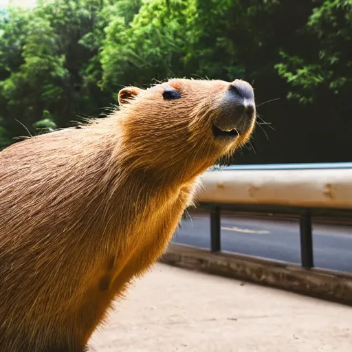 Prompt: a capybara riding a roller coaster