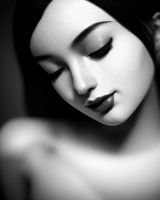Image similar to black and white dreamy young beautiful female artificial intelligence, cinematic, rim light, photo - realistic, elegant, high detail, 8 k, masterpiece, photo taken in 1 9 3 0
