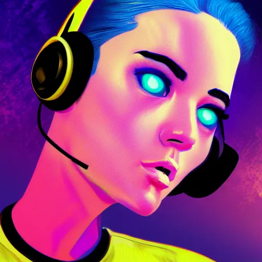 Image similar to synthwave girl wearing headphones, animated, trending on artstation, portrait