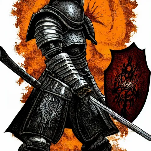 Image similar to a sticker illustration of a dark souls lord