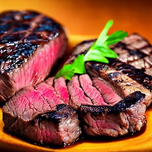 Prompt: medium rare steak, michellin star, award winning dish, food photography