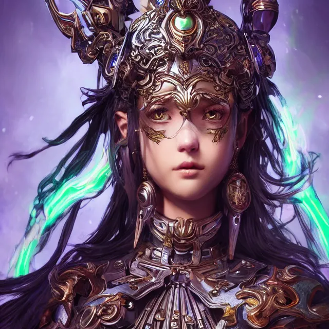 Image similar to studio portrait of lawful good colorful female divine mech paladin as absurdly beautiful, elegant, young innocent gravure idol, ultrafine hyperrealistic detailed face illustration by kim jung gi, irakli nadar, intricate linework, sharp focus, bright colors, matte, octopath traveler, final fantasy, unreal engine highly rendered, global illumination, radiant light, intricate environment