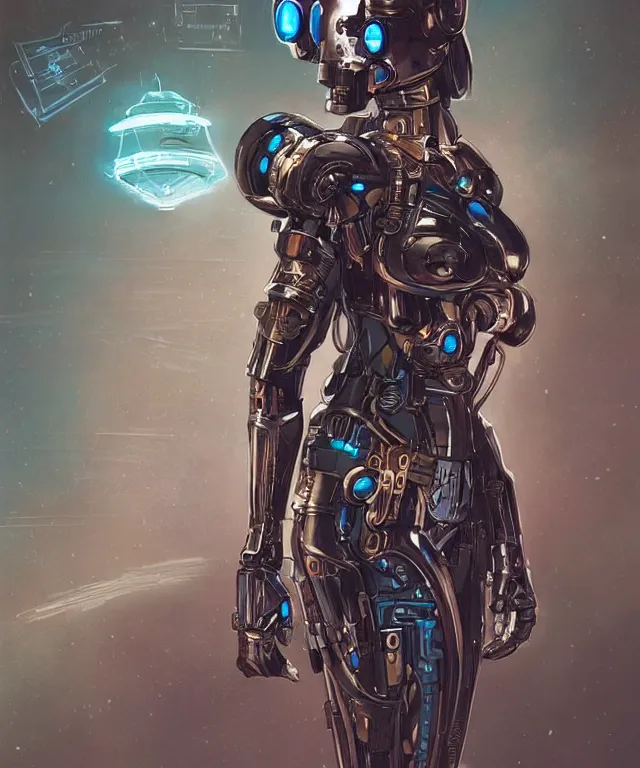 Prompt: a mechanical geisha portrait wearing sci fi armor, front facing!!!, surrealism , scifi, intricate cyberpunk armor, elegant, highly detailed cyberpunkbody armor, neon glowing eyes, digital painting, artstation, concept art, smooth, sharp focus, illustration, art by Artgerm and moebius and Peter Mohrbacher,